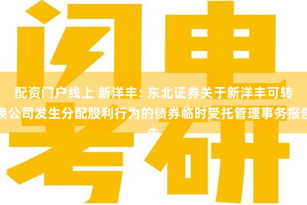 配资门户线上 新洋丰: 东北证券关于新洋丰可转换公司发生分配股利行为的债券临时受托管理事务报告
