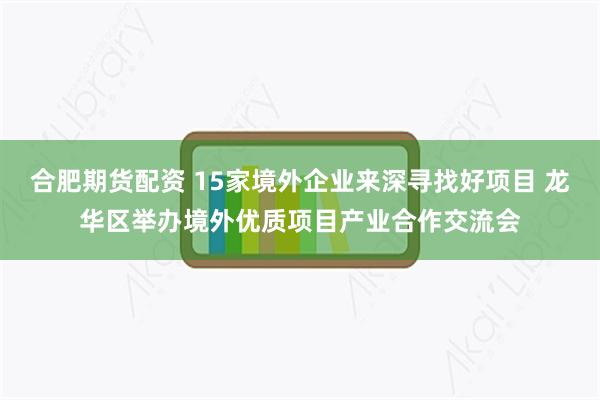 合肥期货配资 15家境外企业来深寻找好项目 龙华区举办境外优质项目产业合作交流会